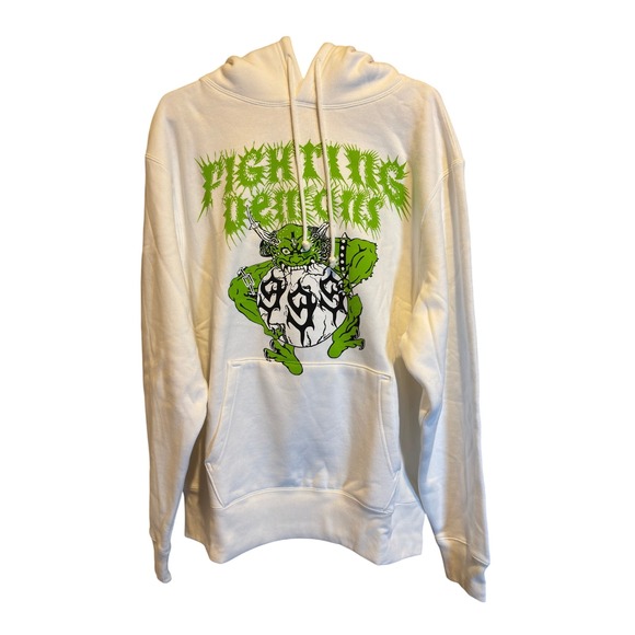 VLone Fighting Demons Graphic Hoodie White Green Large Mens Pullover Sweatshirt - Picture 1 of 8